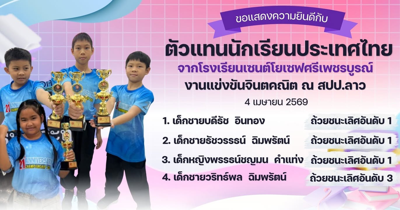 ขอแสดงความยินดีกับรางวัลแข่งขันจินตคณิตเวียงจันทร์ 2026