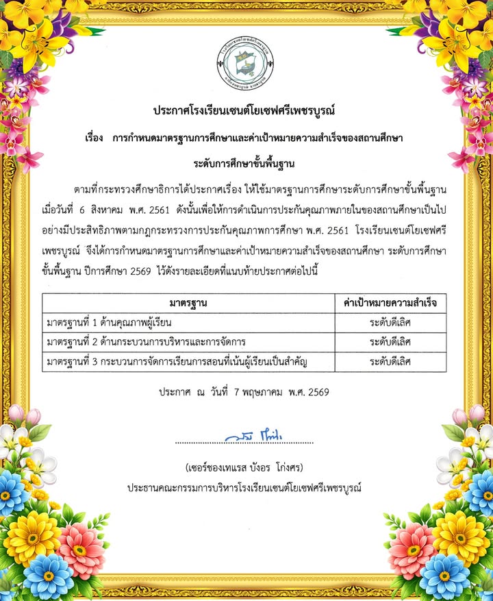 โรงเรียนกำหนดมาตรฐานและค่าเป้าหมายการศึกษา